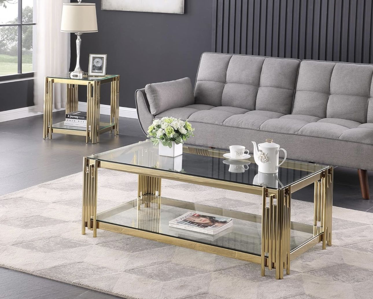 Glass Coffee Table With Gold Stainless Steel Frame