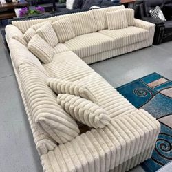 Extra Fluffy Corduroy Sectional Couch Set 🌟 Ivory Color Sectional, Brown Color Sectional, Black Color Sectional, Gray Color Sectional Color Options 