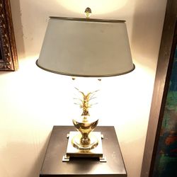 1970’s Solid Brass Pineapple Lamp with white tole shade 