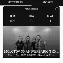 2 Concert Tickets Molotov on 09/11/25