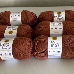 (6 Pack) Lion Brand Yarn - Basic Stitch Anti Pilling - Russet Heather  - New