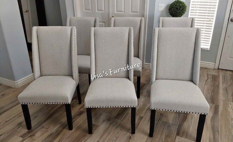 Six Beautiful Gray Wingback Dining Chairs (BRAND NEW)