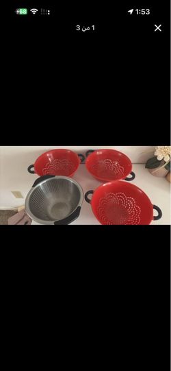 Colander Set – Red Plastic and Stainless Steel