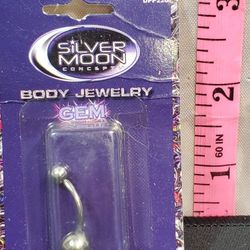 @CHV.  SILVER MOON BODY JEWELRY BELLY BUTTON NAVEL RING DOUBLE END STONE GEM