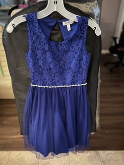 Girls Blue Lace And Rhinestone Dress