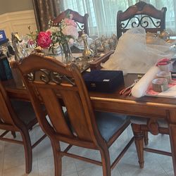 Dining room, six chairs, solid wood, and heavy