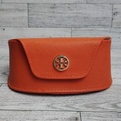 Tory Burch Orange Sunglass Eye Glass Case Faux Leather Cream Interior 