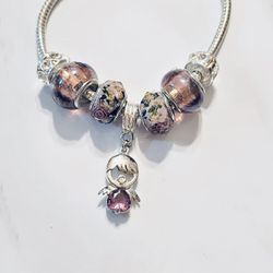Murano Glass Purple Angel European Style Bracelet For Girls Handmade Pandora Stamped