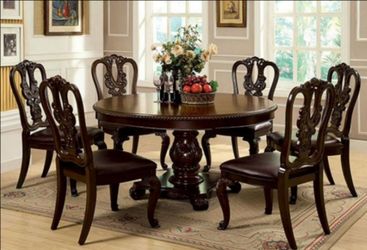 Brand New Brown Cherry 7pc Formal Dining Table Set