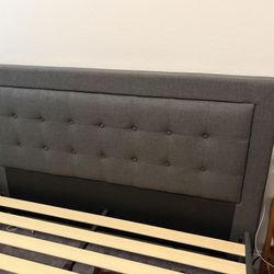 Gray Upholstered Platform Bed Frame - Queen Size (No Mattress)