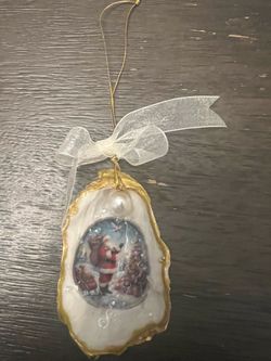 Decoupage shell Christmas ornament. Handmade