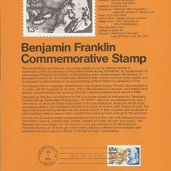 7614 13c Benjamin Franklin Stamp #1690 Souvenir Page