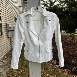 White House Black Market Ecru/White Peplum Jacket