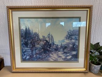 Ornate Framed Village Scene Art Print