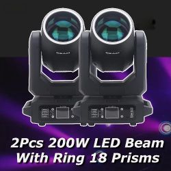 2 PACK LED With Ring Moving Head Light 200W Beam+Spot+18 Rotating Prisms+Rainbow Effect 