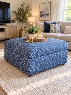 King Hickory Furniture Square Ottoman Blue Geometric 37in x 37in PICKUP Orlando