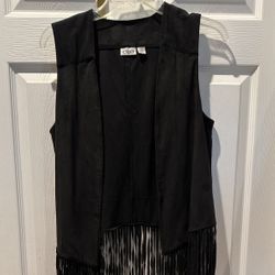 CATO Black Faux Suede Fringe Vest One Size 
