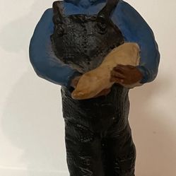 5” Tall Handpainted Faceless Boy Holding Duck Wooden Figurine