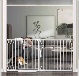 Extra Wide Baby Gate Tension Indoor Safety Gates White Metal Large Pet Gate Pressure Mounted Walk Through Long Dog Gate for The House Doorways Stairs 