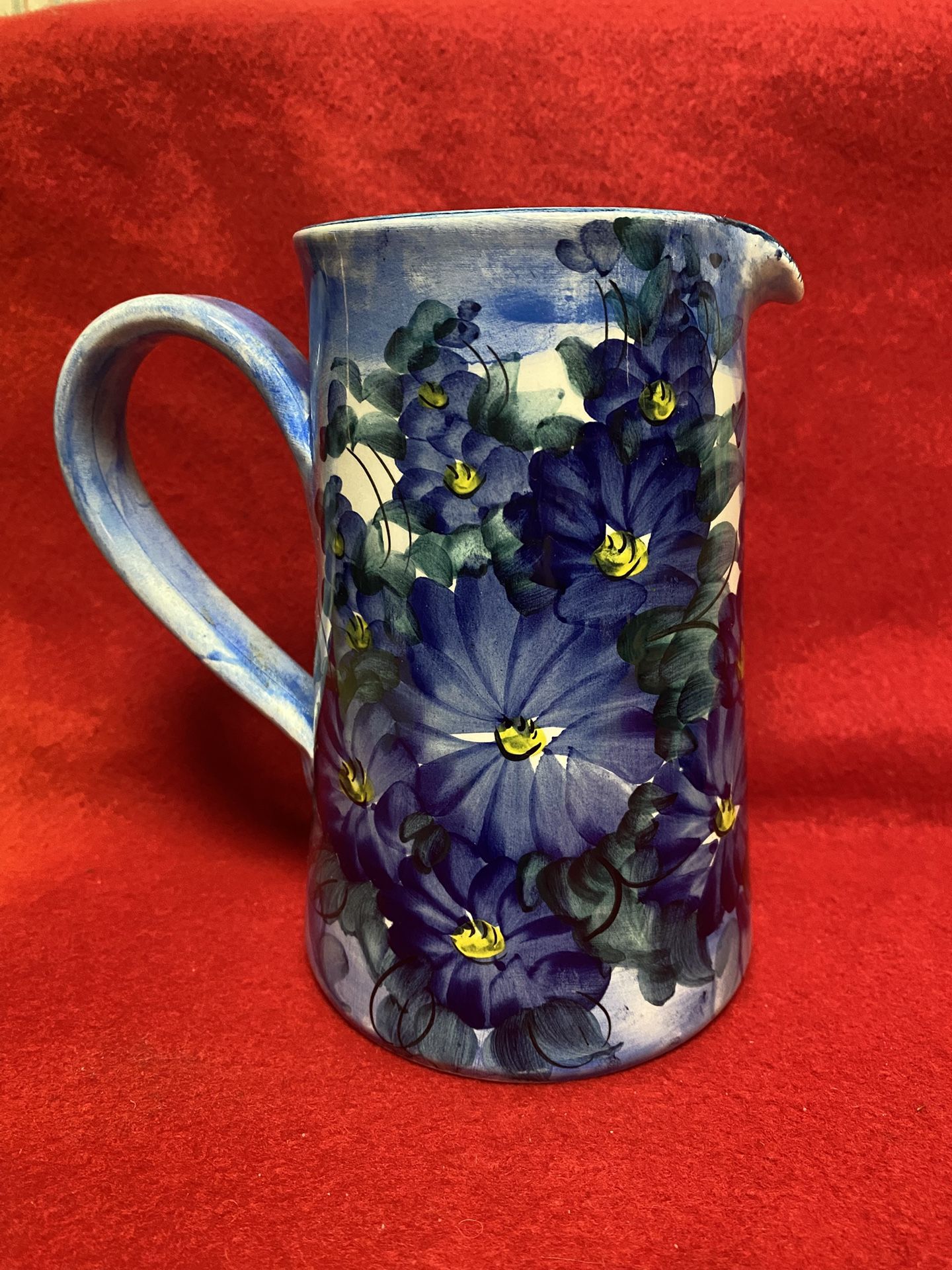 6.25 Inch Handmade Hand Painted Blue Ceramic Greek Floral Design Pitcher Imported From Greece 