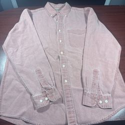 Vintage L.L. Bean 51 % Linen 49 % Cotton Long Sleeve Red Shirt