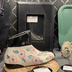 Black Leather Photo Frame Box, Ceramic Vintage Victorian Shoe, Hot Pad, Wicker