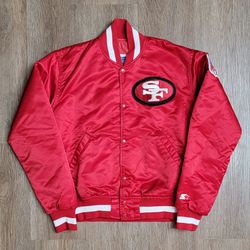 Vintage 1990s San Francisco 49ers Red Satin Jacket  Size Small