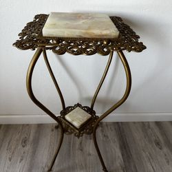 Antique Victorian Baroque Brass & Onyx 2-Tierd Plant Stand Table