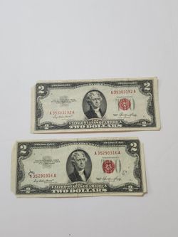 2 - Antique Red Seal Two Dollars Banknotes / Old Bills