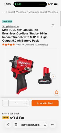 Milwaukee impact stubby 3/8