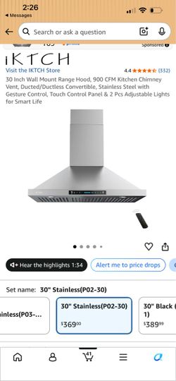 IKTCH 30-Inch Stainless Steel Wall Mount Range Hood
