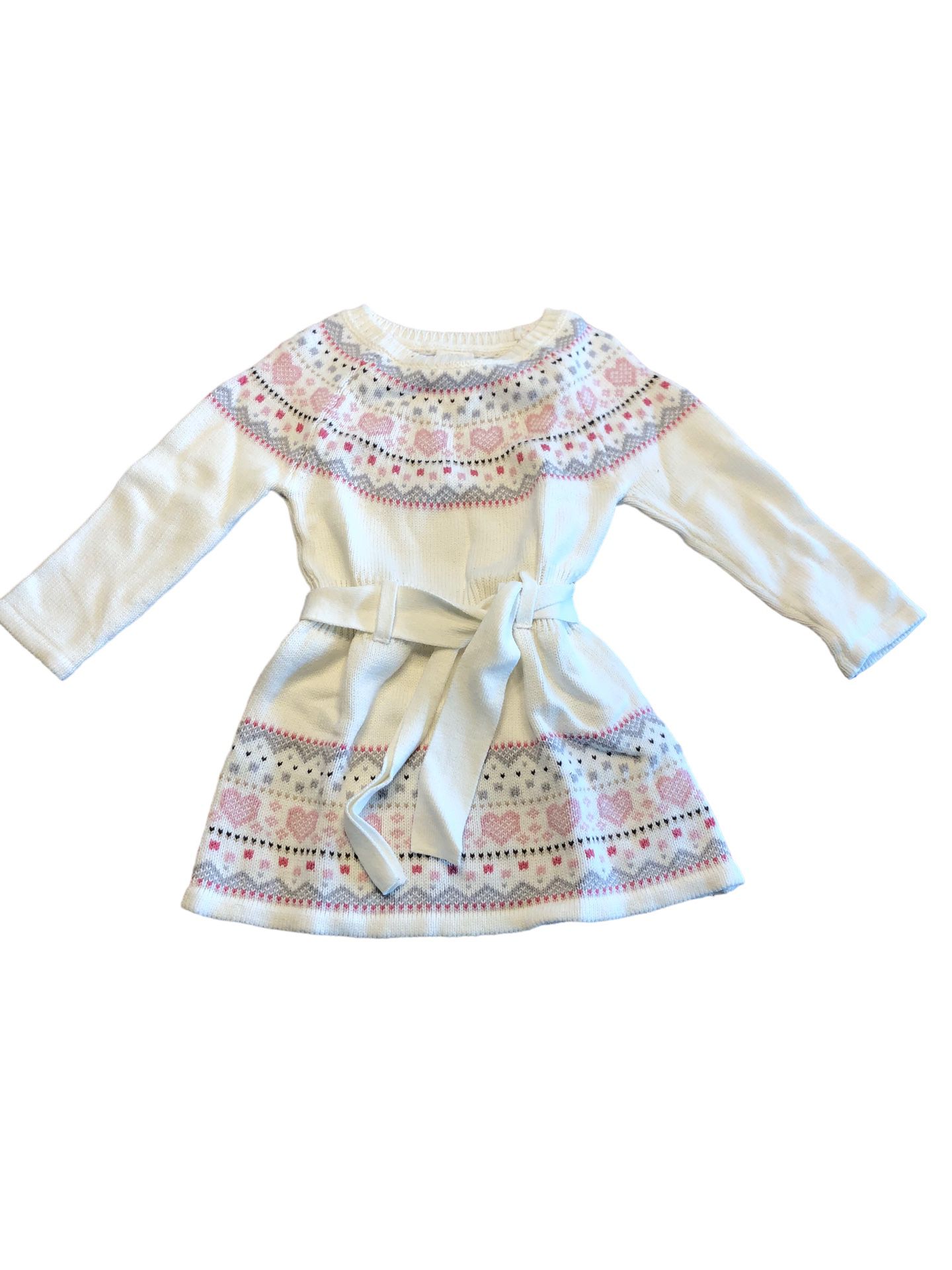 EUC 18 m White w/Pink & Grey Isles Pattern Sweater Dress
