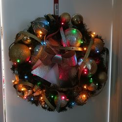 Christmas Wreath with Lights 18" Diameter Battery Operated