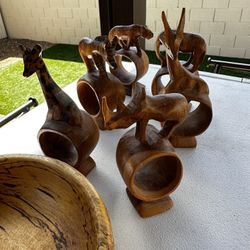 African Carved Teak Wood Napkin Rings