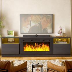 👀🔥 80" Fireplace TV Stand for TVs Up to 90", LED Entertainment Center 36" Electric Fireplace