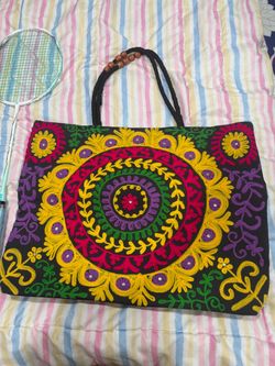 Embroidered Boho Tote Bag
