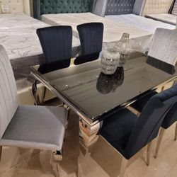 7 Pcs Rectangular Dining Room Set Dining Table and 6 Chairs 1885,