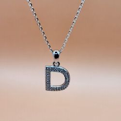 925 Silver Initial D With Cubic Zircornias Size 18"