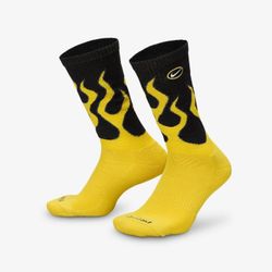 Nike Everyday Plus Dri-Fit Flames Crew Socks Black Yellow Size Med Youth 5Y-7Y M 6-8 W 6-10