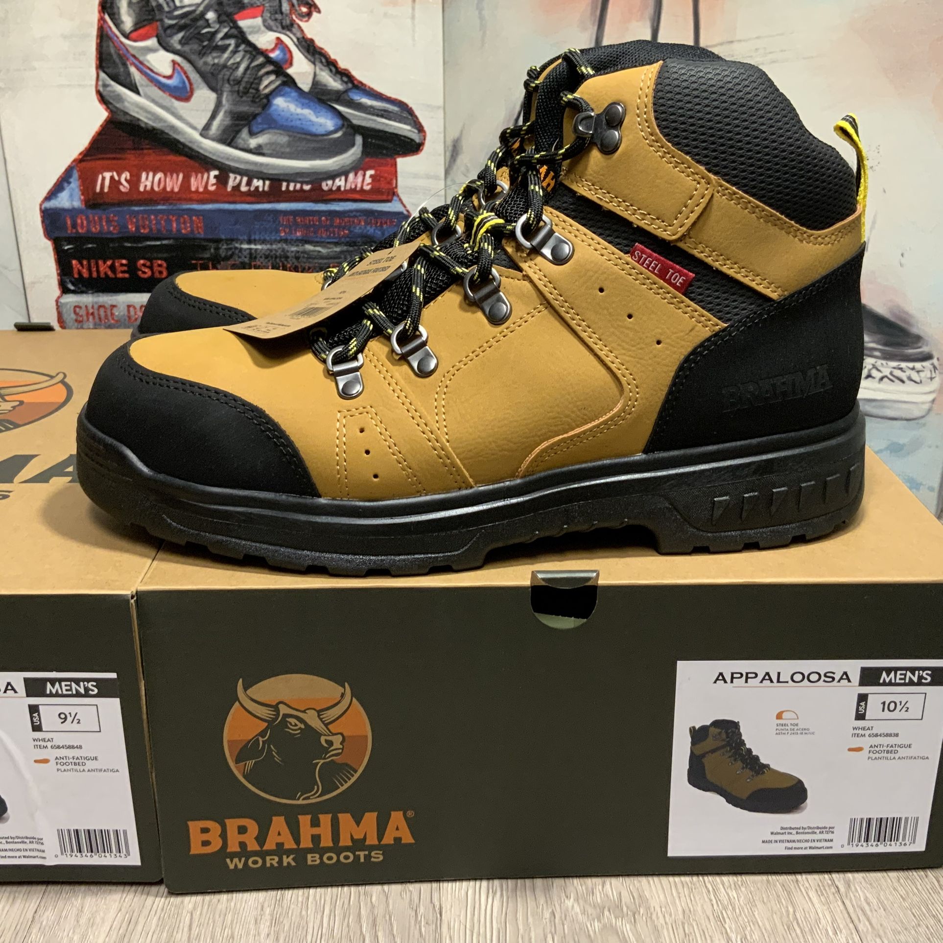 New Brahma Men's Appaloosa 6" Wheat Brown Steel Toe Work Boots 7.5