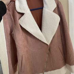 Women’s Pink Moto Long Sleeve Suede Jacket Size Large
