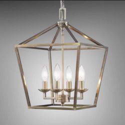 4-Light Brushed Brass Farmhouse Chandelier Light Fixture with Caged Metal Shade