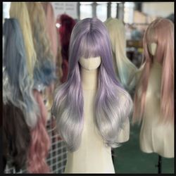 26 inch ombre purple to silver wavy wig