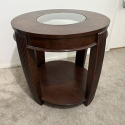 Elegant Round Wood & Glass Accent Table ✨