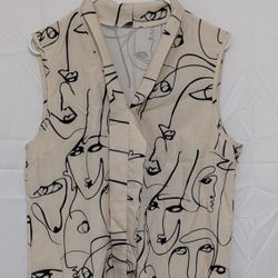 SHEIN Abstract Face Line Art Print Sleeveless Pullover Top - Size Large