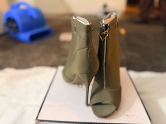 Olive Green Peep-Toe Ankle Booties