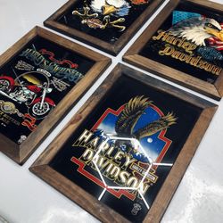 Vintage 1980’s Harley-Davidson 3D Emblem Glass Art - Set of 4