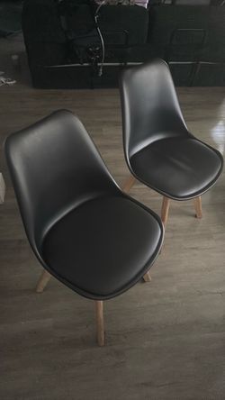 OLIXIS Dining Chairs Set of 4, Mid-Century Modern Dinning Chairs, Living Room Bedroom Outdoor Lounge Chair with PU Leather Cushion and Wood Legs, Blac