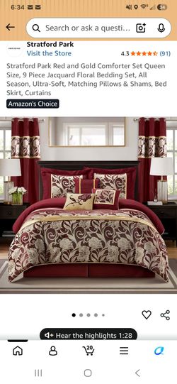 Red and gold Queen 9 piece comforter set