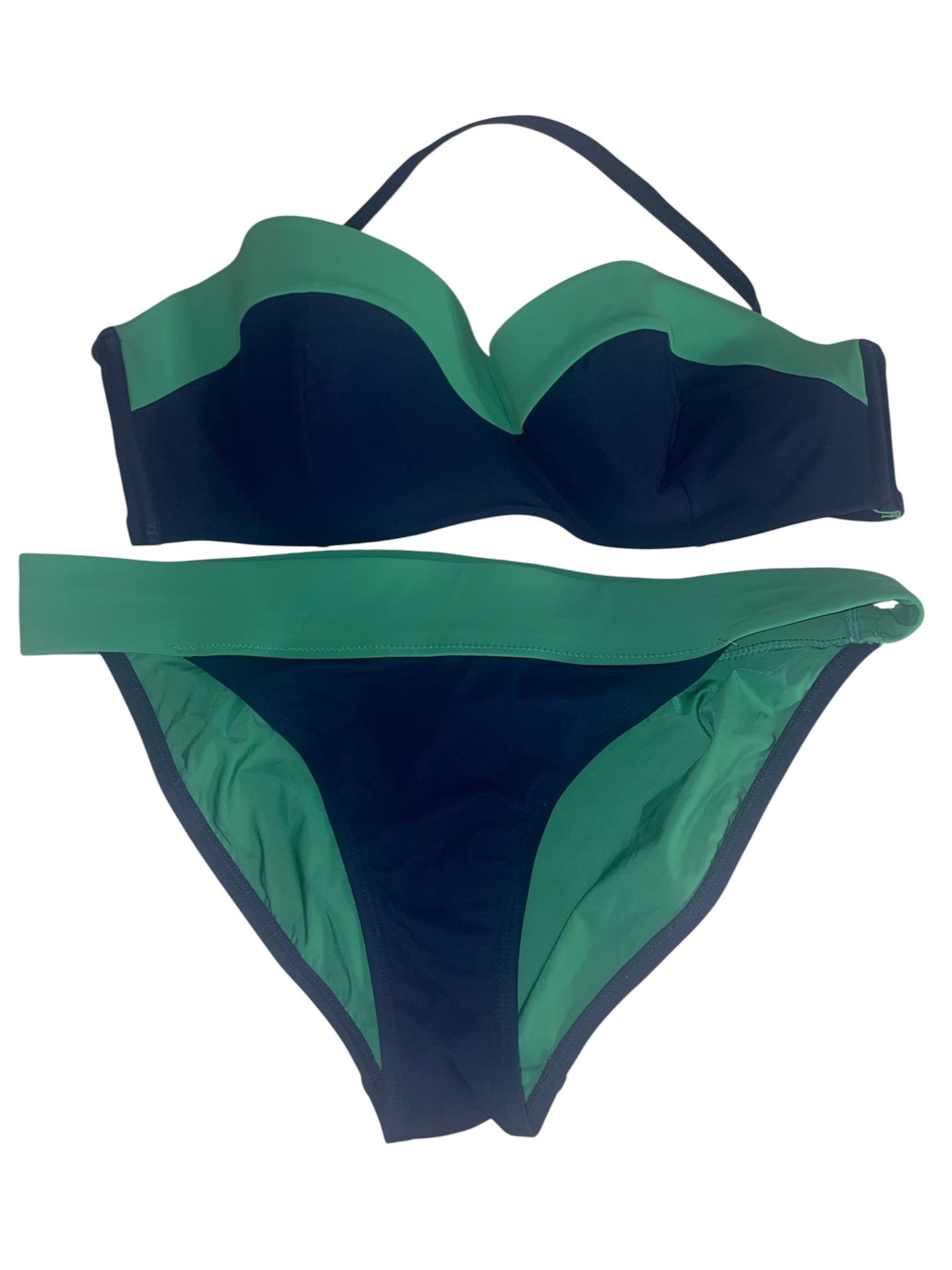 Tory Burch Color Block Sz M Bandeau Top & Sz M Bottom Navy /Green